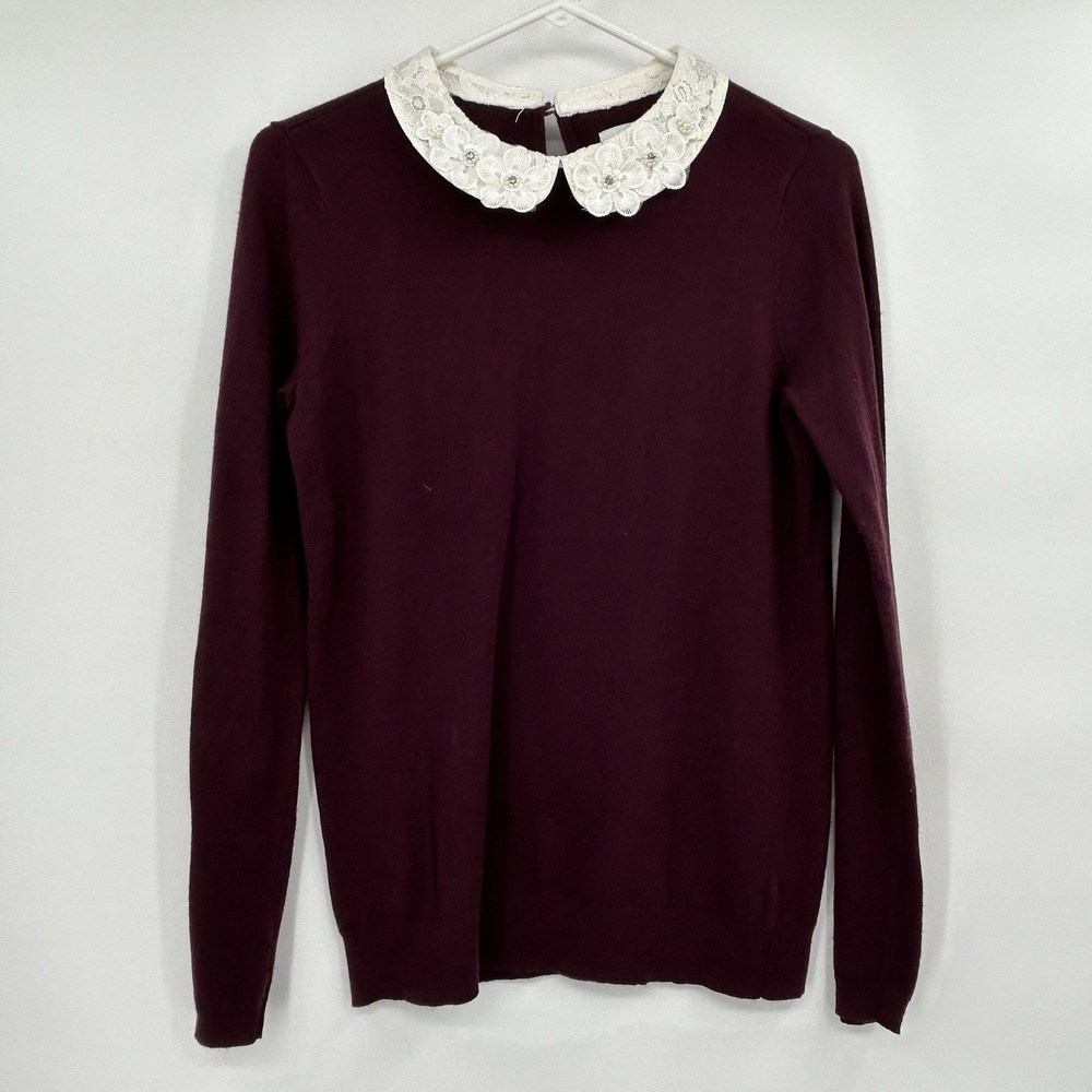 Elle Womens Peter Pan Lace Collar Sweater Size‎ XS Dark Academia Coquette Preppy